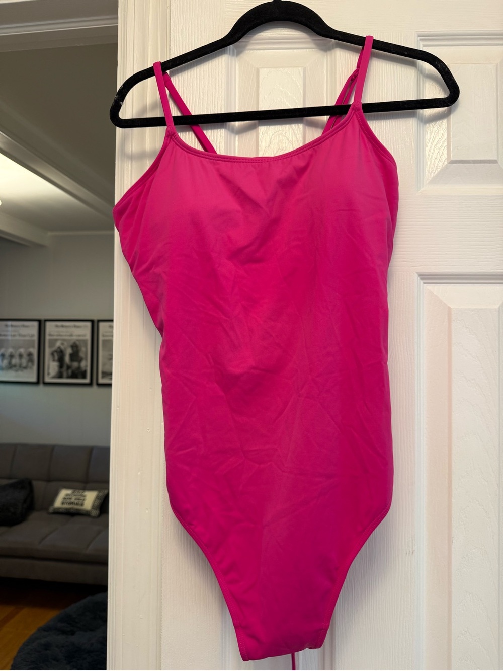 Hot Pink Slim-Strap One-Piece Swimsuit